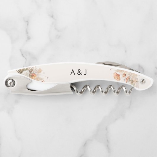 Rustieke pampasgras bloemige trouwdag kurkentrekker (Voorkant)