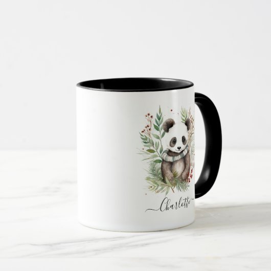 Rustieke Panda baby Kerstmis botanicals Mok (Voorkant rechts)