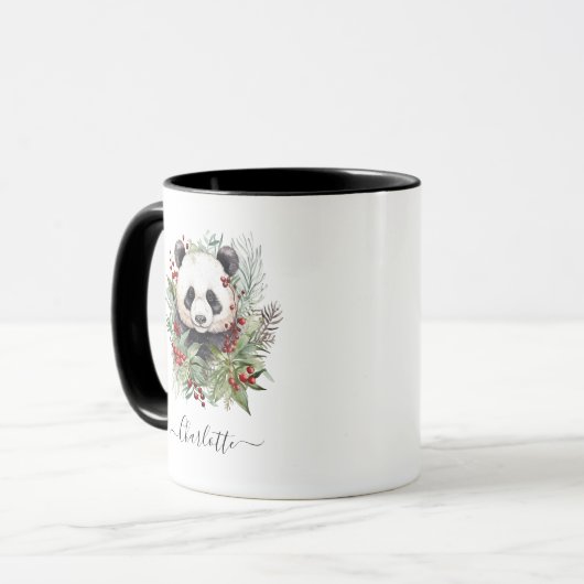 Rustieke Panda Kerstmis botanicals Mok (Voorkant links)