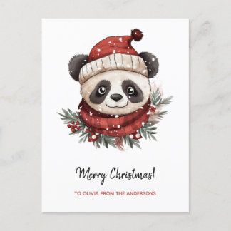 Rustieke Panda Santa Vrolijk Kerstfeest Feestdagenkaart