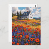 Rustieke papaver en lupine bloemenveld briefkaart (Voorkant / Achterkant)