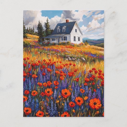 Rustieke papaver en lupine bloemenveld briefkaart (Voorkant)