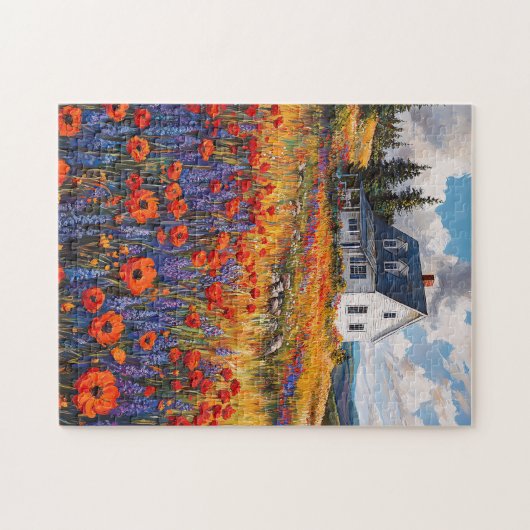 Rustieke papaver en lupine bloemenveld legpuzzel (Horizontaal)