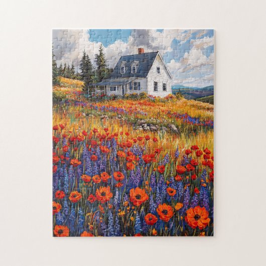 Rustieke papaver en lupine bloemenveld legpuzzel (Verticaal)