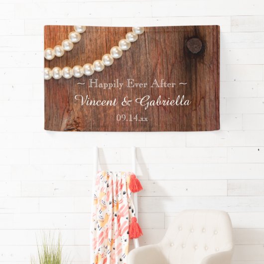 Rustieke parels en schuur hout landelijke bruiloft spandoek (Insitu)