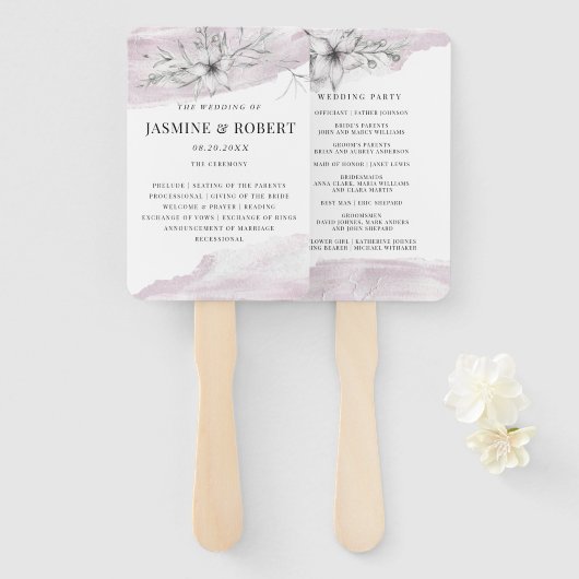 Rustieke Pastel Botanics Bruiloft Hand Fan Handwaaier (Voorkant en achterkant)