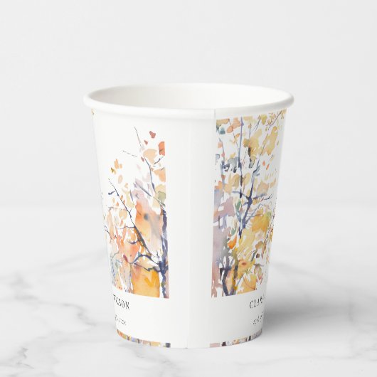 Rustieke Pastel Geel Herfst Herfst Landschap Bruil Papieren Bekers (Rechts)