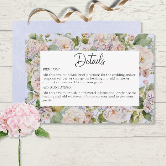 Rustieke Pastel Hydrangea Floral Monogram Periwink Informatiekaartje