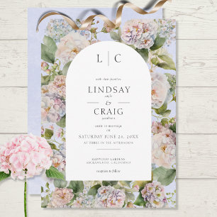 Rustieke Pastel Hydrangea Floral Monogram Periwink Kaart