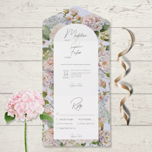 Rustieke Pastel Hydrangeas Periwinkle Arch Diner All In One Uitnodiging