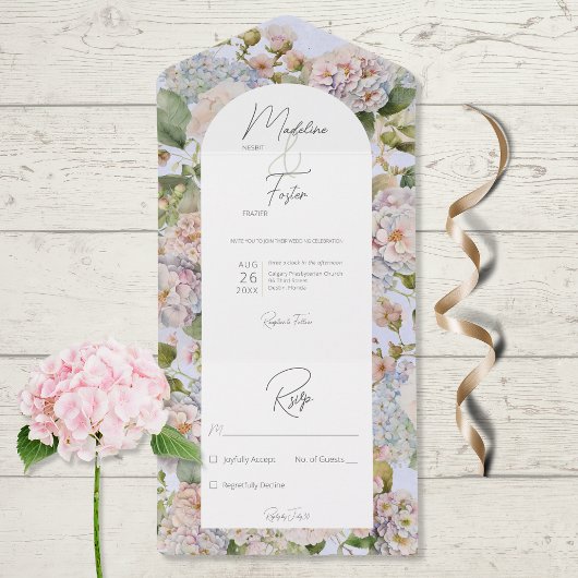 Rustieke Pastel Hydrangeas Periwinkle Arch Geen Di All In One Uitnodiging