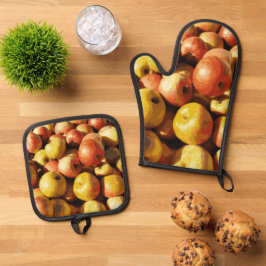 Rustieke Pastel Kleurrijke Herfst Apple Orchard Oo Ovenwant & Pannenlap Set