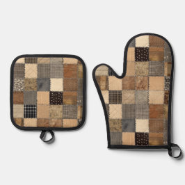 Rustieke Patchwork Oven Mitt en Pot Holder Set