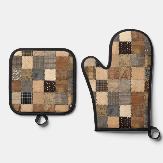 Rustieke Patchwork Oven Mitt en Pot Holder Set (Voorkant)