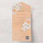 Rustieke Peach Blush & White Floral QR Code All In One Uitnodiging (Binnen)