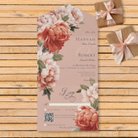 Rustieke Peach & Rust Pioenen op Peach QR Code