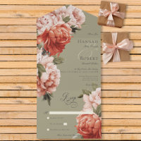 Rustieke Peach & Rust Pioenrozen op Sage Geen Dine