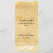 Rustieke Peacock Feather bruiloft menu (Achterkant)