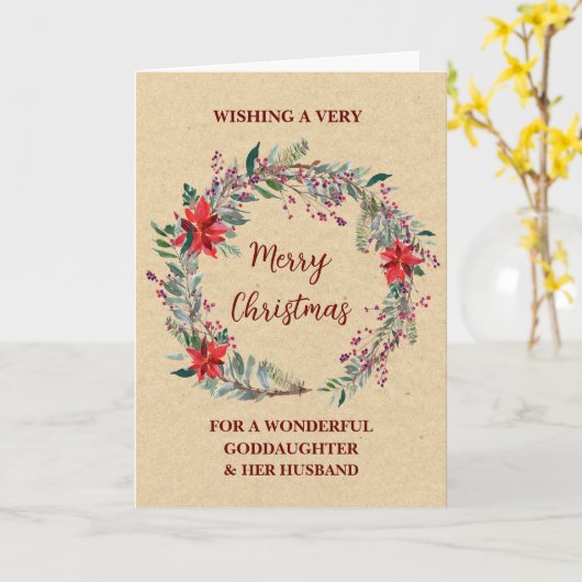 Rustieke peetdochter en haar man Vrolijk kerstfees Kaart (Gele Bloem)