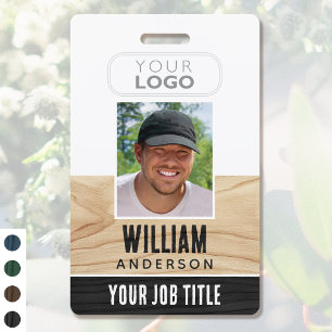 Rustieke personeels ID Naam Logo Foto Houtnerf Zwa Badge