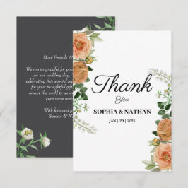 Rustieke Perzik Bloemen Huwelijk Dank u kaart