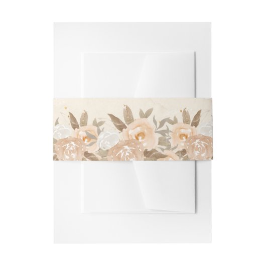 Rustieke perzik bloemen uitnodiging buik band uitnodigingen wikkel (Voorkant Voorbeeld)