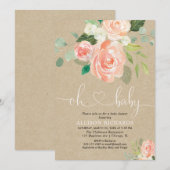 Rustieke perzik bloemenkraft meisje baby shower kaart (Voorkant / Achterkant)