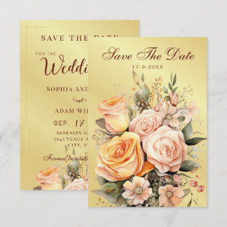 Rustieke Perzik en Gouden Bloemen Bruiloft Save Th The Date