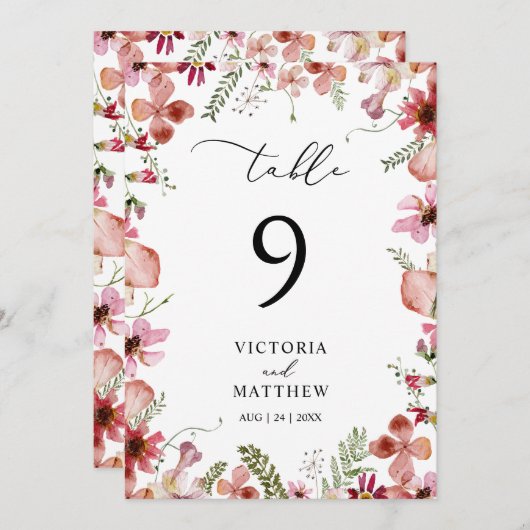 Rustieke perzik roest bloemenbruiloft tafel nummer (Voorkant / Achterkant)