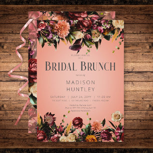 Rustieke perzik wijn & Paarse bloemenbruidsbrunch Kaart