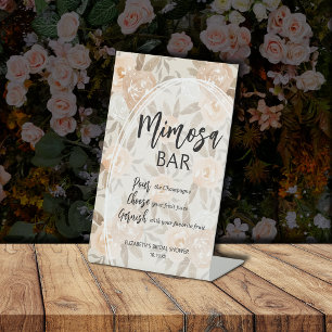 Rustieke perzikbloemen Mimosa bruidsdouche Reclamebord Met Voetstuk