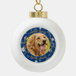 Rustieke Pewter Sneeuwvlok Pet Foto Kerstmis Keramische Bal Ornament