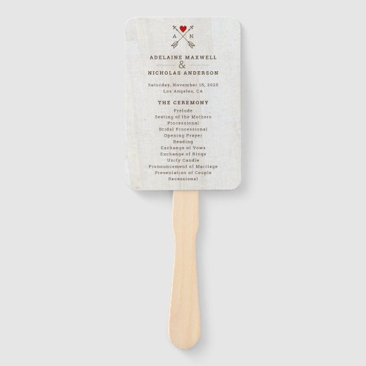 Rustieke Pijlen Rode Hart Trouwfeest Handwaaier (Voorkant)