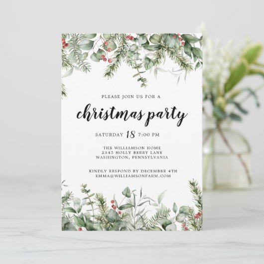 Rustieke Pine and Berries Greenery Kerstfeest Kaart (Staand voorkant)