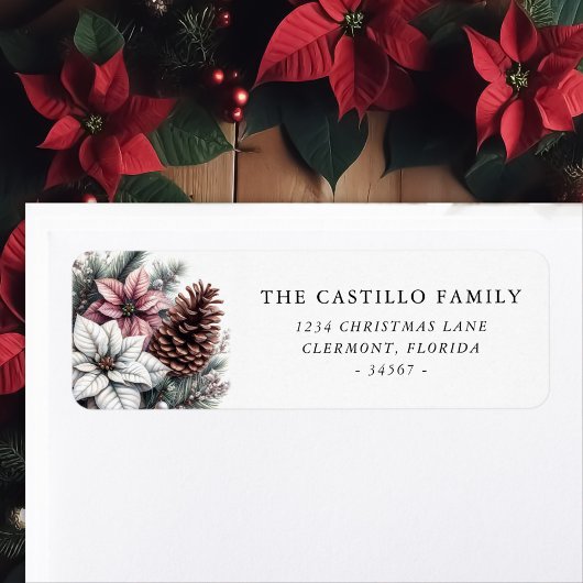 Rustieke Pine Cone en Poinsettia Etiket