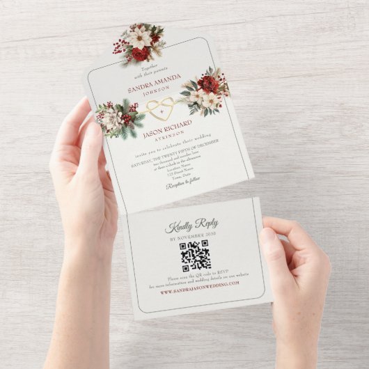 Rustieke Pine Green Red Wedding Uitnodigingen (Afscheurbaar)