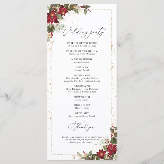 Rustieke Pine Poinsettia Bloemen Wedding Programma (Achterkant)