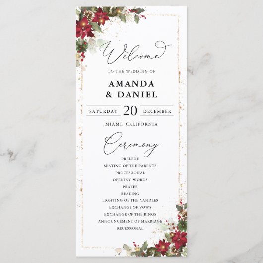 Rustieke Pine Poinsettia Bloemen Wedding Programma (Voorkant)