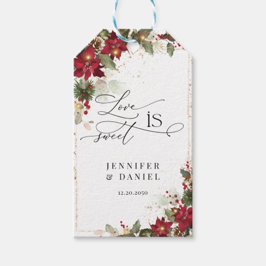 Rustieke Pine Poinsettia bruiloft Dank u Gift Labe Cadeaulabel (Voorkant)