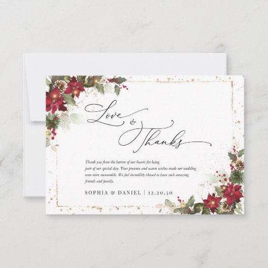 Rustieke Pine Poinsettia bruiloft Dank u kaarten (Voorkant)