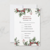 Rustieke Pine Rode Bloemen Kerstbruiloft RSVP Kaartje (Voorkant)