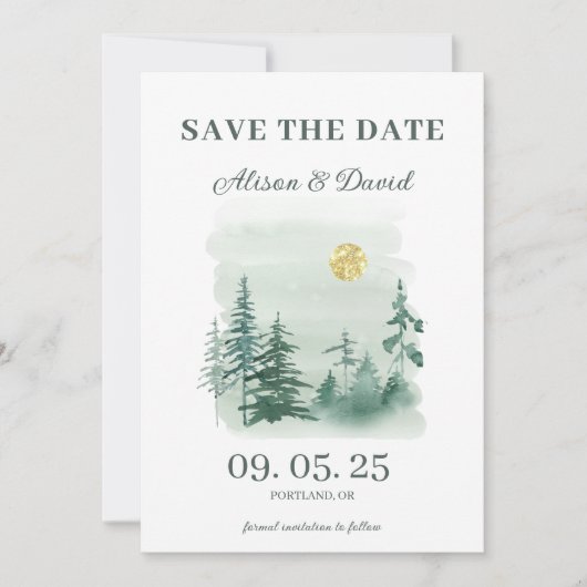 Rustieke Pine Tree Foto Bruiloft Save the Date Kaart (Voorkant)