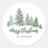 Rustieke Pine Tree Kerstmis Ronde Sticker (Voorkant)