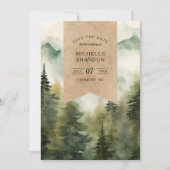 Rustieke Pine Tree Mountain Natuur Adventure Foto Save The Date (Voorkant)
