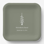 Rustieke Pine Tree Sage Green Casual bruiloft Papieren Bordje (Voorkant)