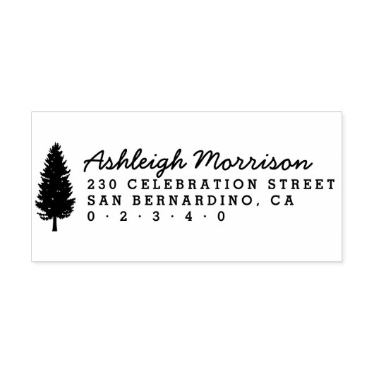 Rustieke Pine Tree Script naam & retour adres Rubberstempel (Afrduk)