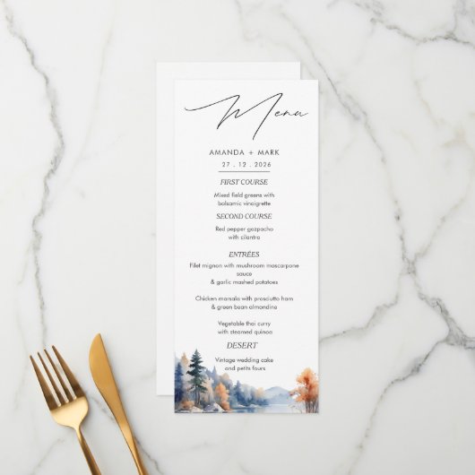 Rustieke Pine Trees Adventure Wedding Menu (Voorkant / Achterkant in situ)