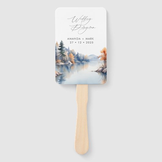 Rustieke Pine Trees Adventure Wedding Program Handwaaier (Voorkant)