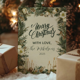 Rustieke Pinecone Candle Kerstmis Feestdagenkaart