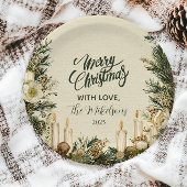 Rustieke Pinecone Candle Kerstmis Papieren Bordje